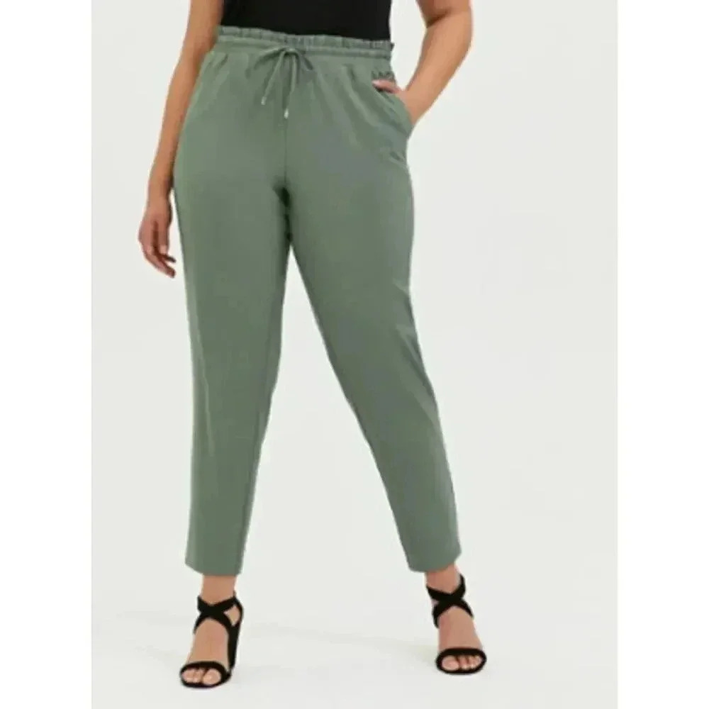 Torrid Green Crepe‎ Tapered Paperbag Drawstring Tie Casual Work Pants Women's 2X